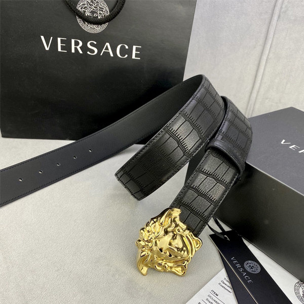 VERSACE 美杜莎圖像鱷魚紋男士皮帶