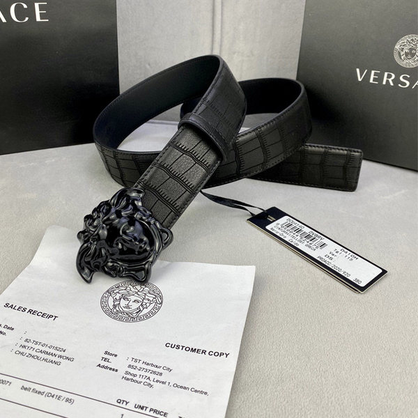 VERSACE 美杜莎圖像鱷魚紋男士皮帶